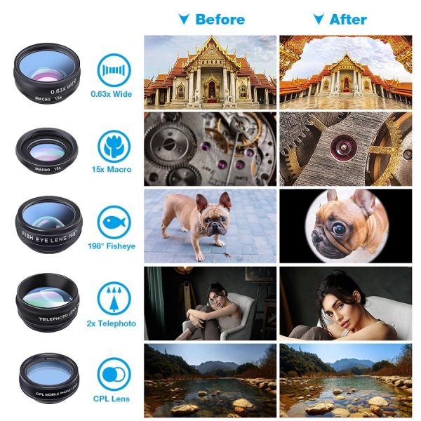 APEXEL 10 in 1 Mobile Phone Lens Kit Fisheye Wide Angle Telescope Macro Camera Lenses For iPhone Samsung Huawei all smartphones