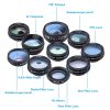 APEXEL Phone lens kit universal 10 in 1 Fisheye Wide Angle macro Lens CPL Filter Kaleidoscope+2X telescope Lens for smartphone