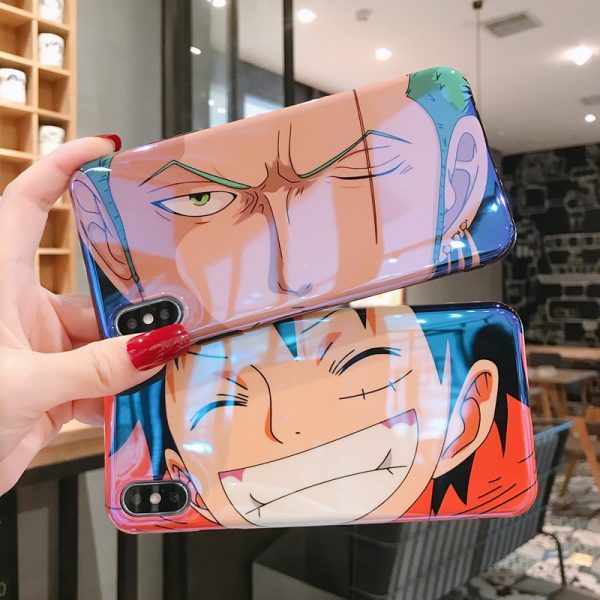 Japan Anime One Piece Luffy Sauron Case For iphone 12 11 X Xs Max Xr 8 7 6s Plus Luxury Cartoon Blue light Soft Silicon Cover