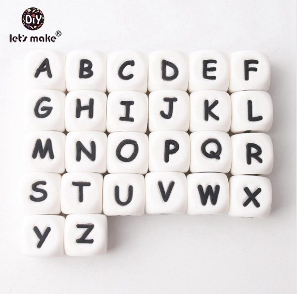 100pc Silicone Beads Alphabet Letter Food Grade For Teething Necklace In 26 Letters BPA Free Silicone Letter Teether Let's Make