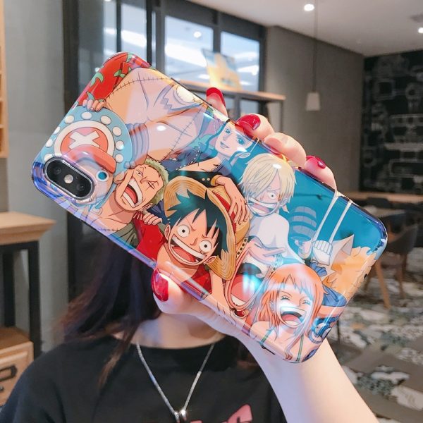 Japan Anime One Piece Luffy Sauron Case For iphone 12 11 X Xs Max Xr 8 7 6s Plus Luxury Cartoon Blue light Soft Silicon Cover