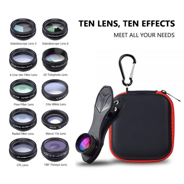 APEXEL 10in1 Phone Camera Lens Kit Fisheye Wide Angle Telescope Macro Mobile Lenses For iPhone Samsung Redmi 7 Huawei Cell Phone