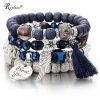 RINHOO Natural Stone Beads Bracelets For Women I LOVE YOU Wing Tassel Charm Bracelets & Bangles Set Boho Vintage Jewelry