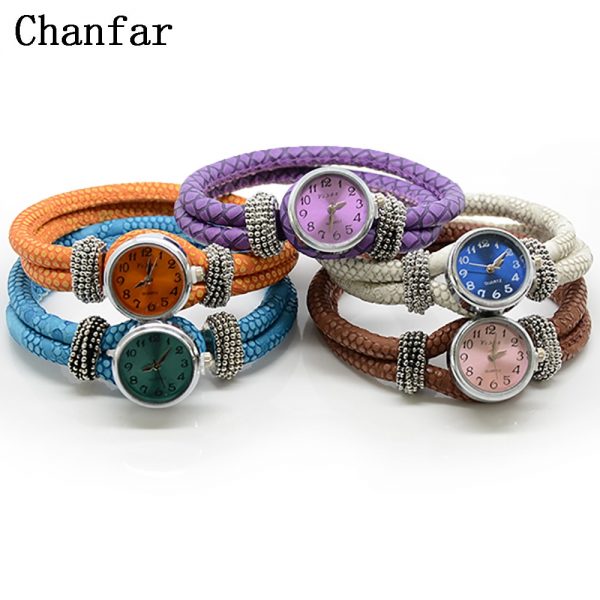 Chanfar Double Wrap Leather Bracelet Snap Button Watch Bracelet Jewelry For Women Men Fashion Gift