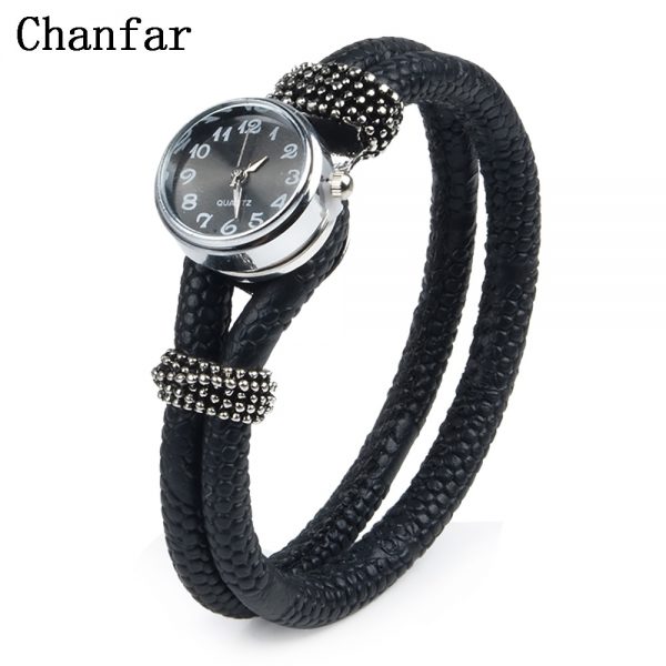 Chanfar Double Wrap Leather Bracelet Snap Button Watch Bracelet Jewelry For Women Men Fashion Gift