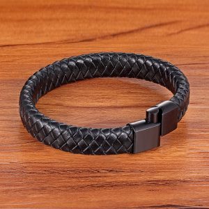 TYO Stainless Steel 4 Colors Clasp Vintage Handmade Woven Black Genuine Bracelet Man Leather Watch Jewelry Accessories Gifts