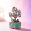 Robotime 148pcs Rotatable DIY 3D Cherry Tree Cat Wooden Puzzle Game Assembly Music Box Toy Gift for Children Kids Adult AM409