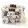 RINHOO Natural Stone Beads Bracelets For Women I LOVE YOU Wing Tassel Charm Bracelets & Bangles Set Boho Vintage Jewelry