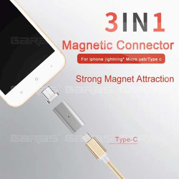 GARAS Type-C To Micro Magnetic Adapter Android 3in 1 Data Cable Converter Adapter Type C To Micro USB C