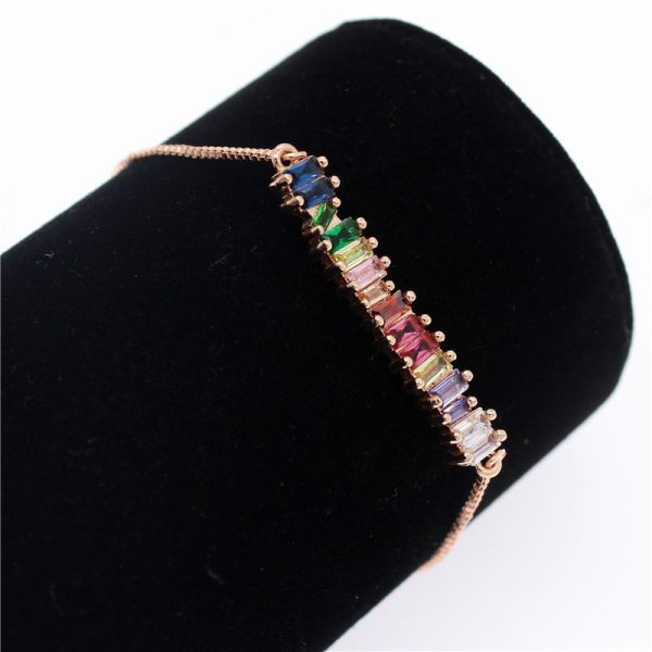 Poshfeel Colorful Cubic Zirconia Rainbow Bracelet for Women Gold Bracelets & Bangles Crystal Charm Jewelry Gift MBR190052