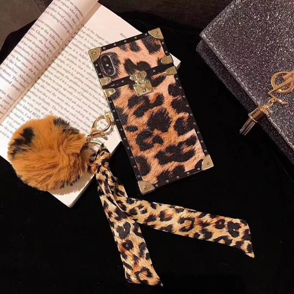 Luxury brand Square leopard pattern Hairball soft silicon phone case for iphone 6 7 8 plus X XR MAX 11 Pro 2020 SE Scarves cover