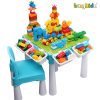 Kids Activity Table With 128 PCS Big Building Blocks Compatible Dupoled Educational Children Table Large Block Toys For Girl Boy