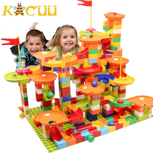 Marble Race Run Block Big Size Compatible Duploed Building Blocks Plastic Funnel Slide DIY Assembly Bricks Toys For Children