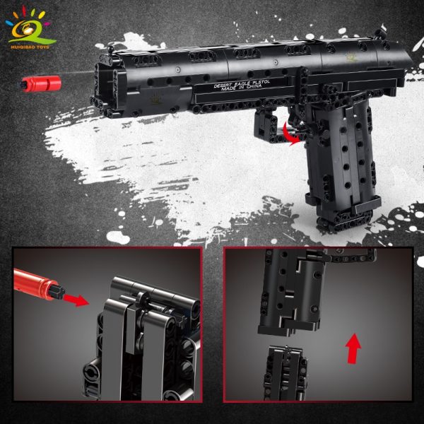 HUIQIBAO 563PCS Desert Eagle Toy Model Building Blocks Set Technic Assembly Bricks City DIY Weapon Game Gun Children Toys Gift