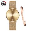 Ins Hot 1 Set Brand Wristwatches & Bracelet Japan Quartz Movt Ladies Waterproof Rose Gold Simple Stainless Steel Women Watches