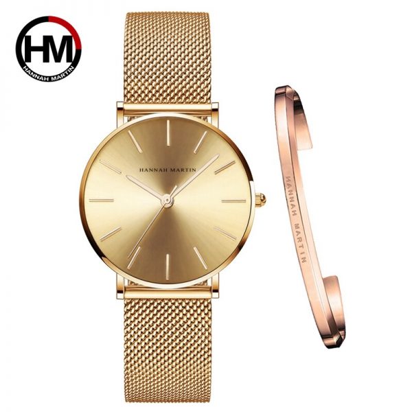 Ins Hot 1 Set Brand Wristwatches & Bracelet Japan Quartz Movt Ladies Waterproof Rose Gold Simple Stainless Steel Women Watches