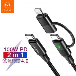 Mcdodo 100W USB Type C Cable PD Fast Charge for IPhone 11 12 Pro Xs Max X IPad Macbook Samsung Huawei 2 In 1 Charger Data Cord