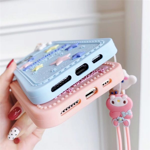 Japan Cartoon Cute cat My Melody Case for iphone 12 11 Pro X XR XS MAX 7 8 6 plus 3D doll Cinnamoroll Soft Silicon lanyard cover