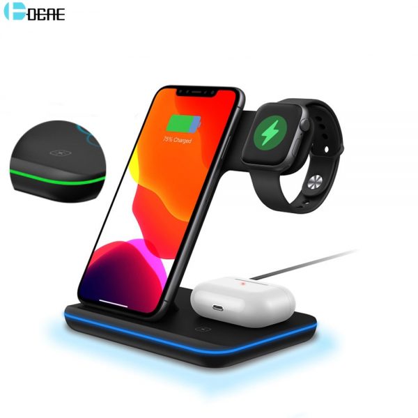 DCAE 15W 3 in 1 Qi Wireless Charger Stand for iPhone 11 XS XR X 8 AirPods Pro Charge Dock Station For Apple Watch iWatch 5 4 3 2