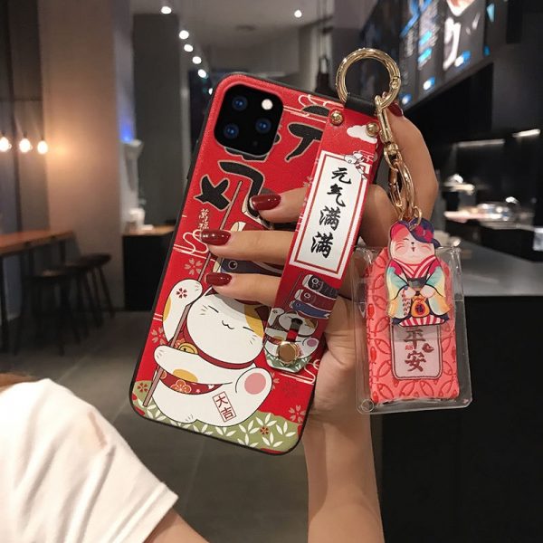 Lucky Cat Wristband Bracket Shell for iPhone 11 Pro Max XS MAX XR Ornament Soft Back Cover for iPhone X 8 7 6 6S Plus