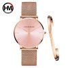 Ins Hot 1 Set Brand Wristwatches & Bracelet Japan Quartz Movt Ladies Waterproof Rose Gold Simple Stainless Steel Women Watches