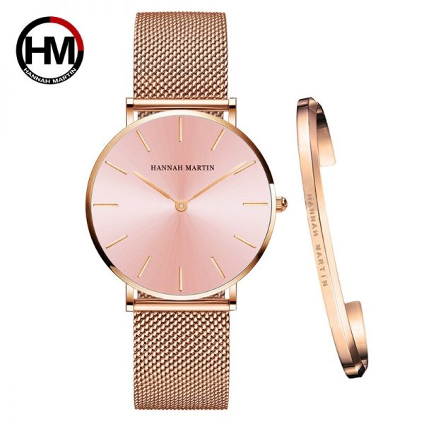 Ins Hot 1 Set Brand Wristwatches & Bracelet Japan Quartz Movt Ladies Waterproof Rose Gold Simple Stainless Steel Women Watches