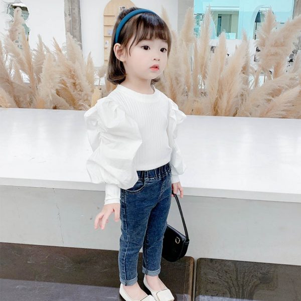 T-shirts For Girls Puff Sleeve T-shirt Girl Casual Style Kids Tops Tee Spring Autumn Baby Girl Clothes