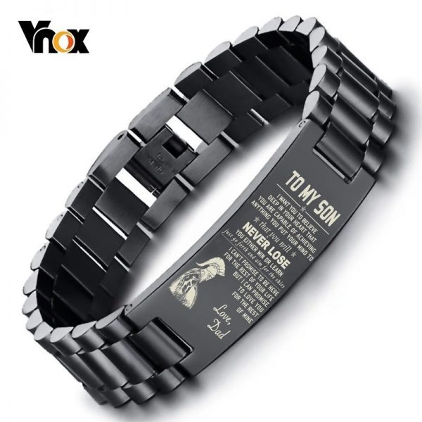 To My Son Inspirational Bracelets Motivational Encouragement Black Watch Link Men Jewelry