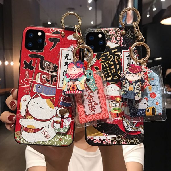 Lucky Cat Wristband Bracket Shell for iPhone 11 Pro Max XS MAX XR Ornament Soft Back Cover for iPhone X 8 7 6 6S Plus