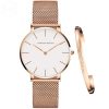 Ins Hot 1 Set Brand Wristwatches & Bracelet Japan Quartz Movt Ladies Waterproof Rose Gold Simple Stainless Steel Women Watches