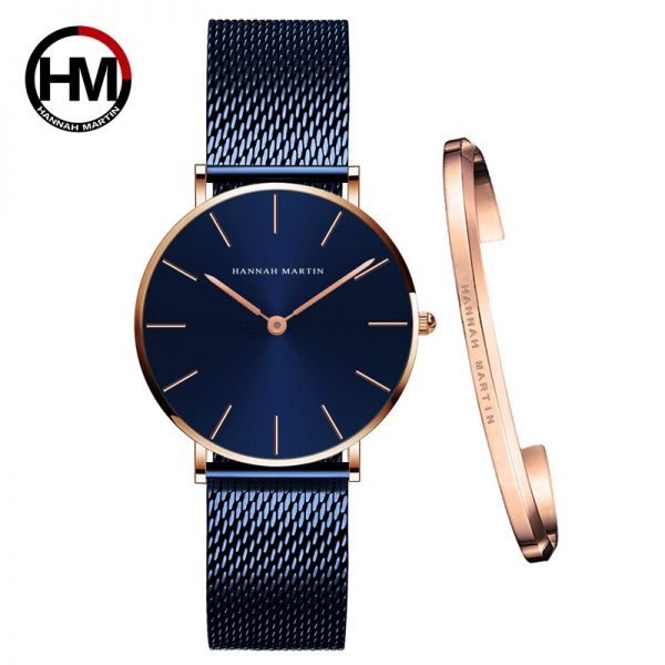 Ins Hot 1 Set Brand Wristwatches & Bracelet Japan Quartz Movt Ladies Waterproof Rose Gold Simple Stainless Steel Women Watches