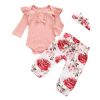 3Pcs Newborn Baby Girl Clothes Set Fashion Autumn Long Sleeve Solid Color Romper Tops Pants Headband Infant Clothing Outfits