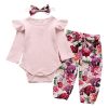 3Pcs Newborn Baby Girl Clothes Set Fashion Autumn Long Sleeve Solid Color Romper Tops Pants Headband Infant Clothing Outfits