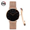 Ins Hot 1 Set Brand Wristwatches & Bracelet Japan Quartz Movt Ladies Waterproof Rose Gold Simple Stainless Steel Women Watches