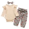 3Pcs Newborn Baby Girl Clothes Set Fashion Autumn Long Sleeve Solid Color Romper Tops Pants Headband Infant Clothing Outfits