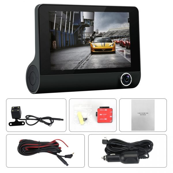 3 Lens Car Dash Camera 4inch Display HD 1080P Car DVR Video Recorder 170 Degree Wide Angle