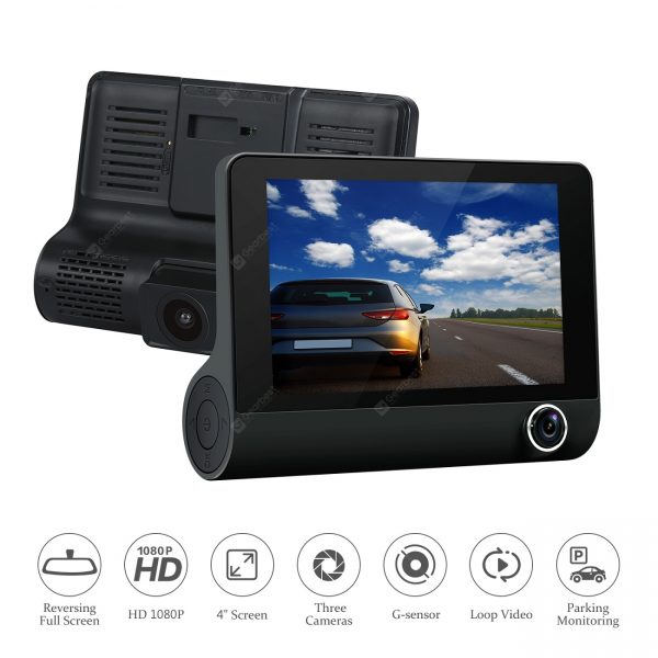 3 Lens Car Dash Camera 4inch Display HD 1080P Car DVR Video Recorder 170 Degree Wide Angle