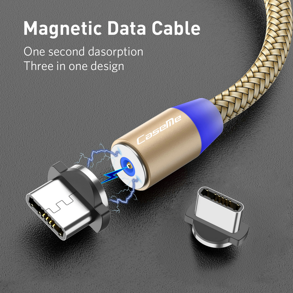 CaseMe Android Magnetic Charger Cable LED Phone Charging USB for Samsung Huawei - Black