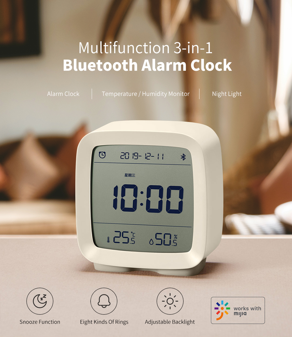 CGD1 Mini Multifunction Bluetooth Alarm Clock Temperature / Humidity Monitor Night Light - Warm White