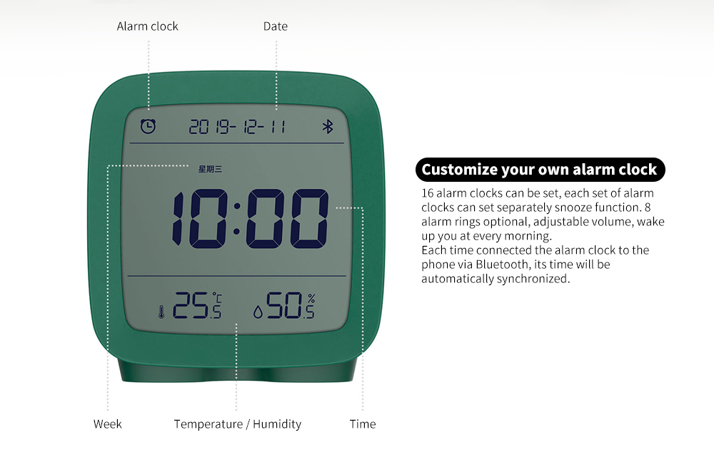CGD1 Mini Multifunction Bluetooth Alarm Clock Temperature / Humidity Monitor Night Light - Warm White