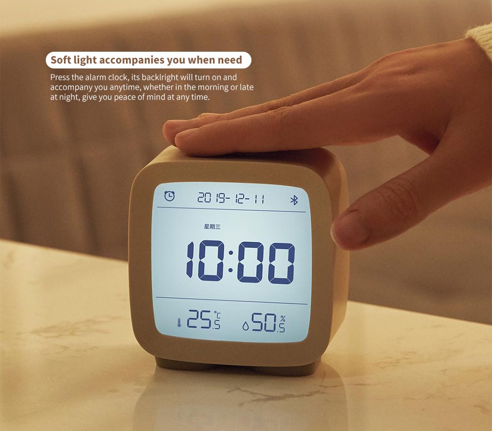 CGD1 Mini Multifunction Bluetooth Alarm Clock Temperature / Humidity Monitor Night Light - Warm White