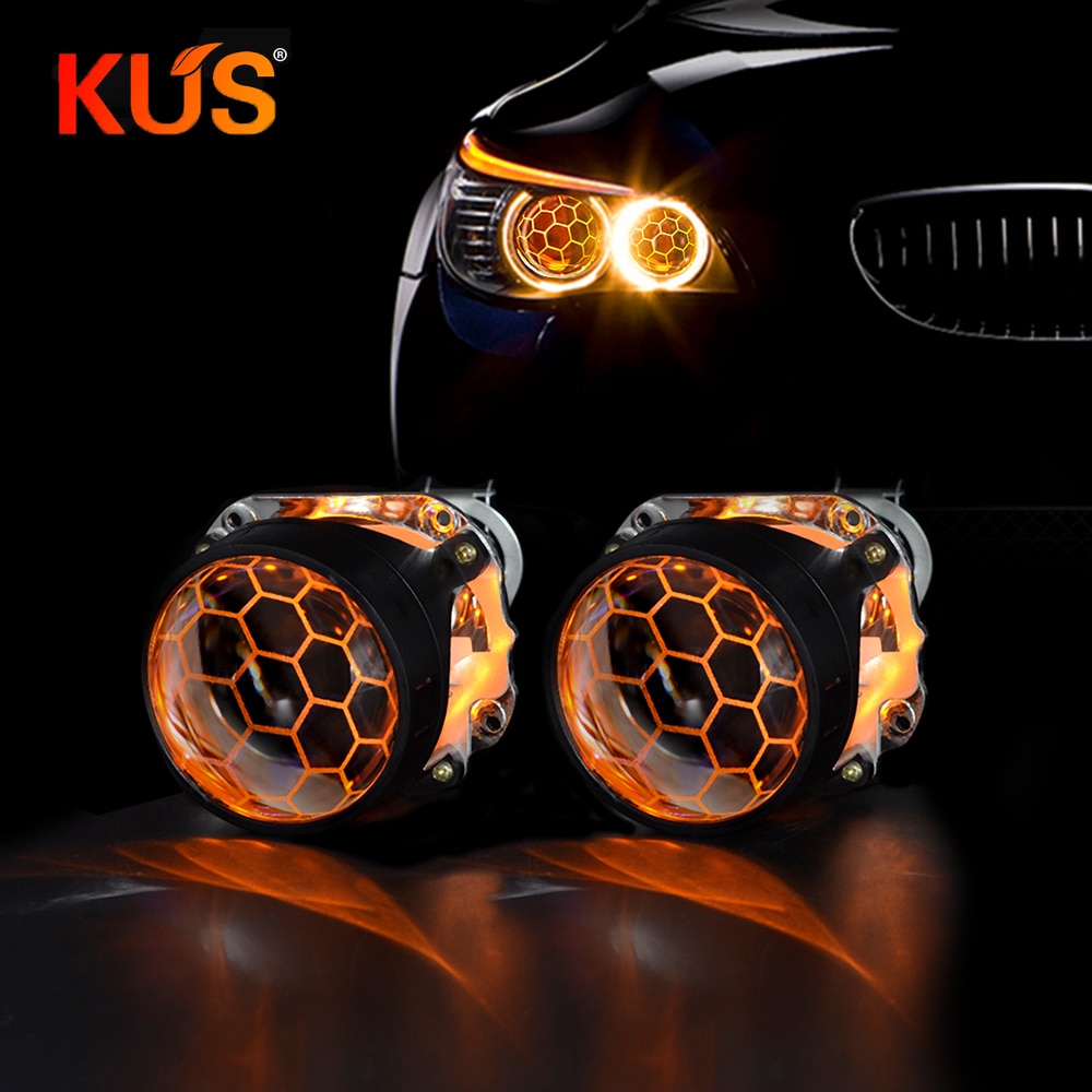 2 Pieces 2.5 Inch Blue Coating Honeycomb Mini Bi Xenon Projector Lens Fit  H4 H7 Headlight Headlamp Car Motorcycle Assembly Kit - Tiny Deal