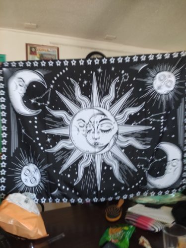 White Black Colorful Sun Moon Mandala Tapestry Wall Hanging Celestial Wall Tapestry Hippie Wall Carpets Dorm Decor Wall Tapestr photo review