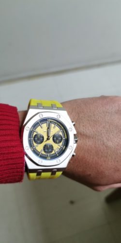 Fashion Quartz Watch for Men Yellow Silicone Strap Chronograph Watches Military Sport photo review